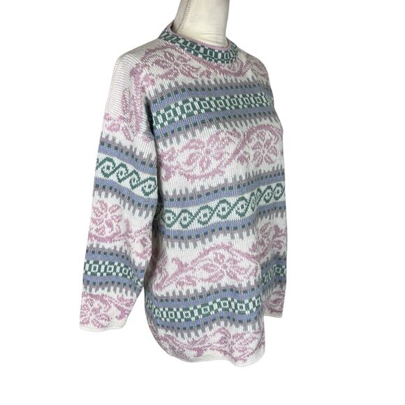 JJ Browne USA Vintage Acrylic Sweater Pink Blue White Crew Neck Size Large - Picture 3 of 7
